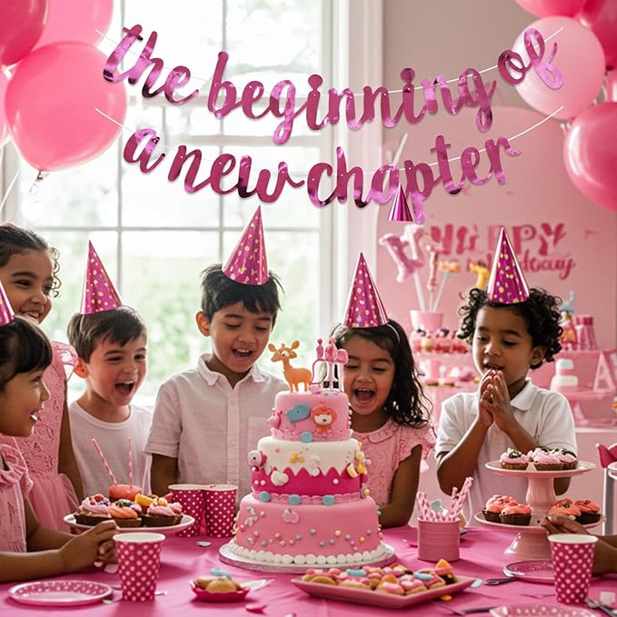 BEISHIDA Double-Sided Pink The Beginning of A New Chapter Banner,Farewell Book Themed Housewarming Party Congratulations Decorations,Going away party Retirement Garland,Graduation Sign 2026 Banner