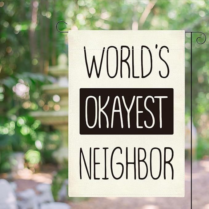 Funny Garden Flag, World's Okayest Neighbor Double Sided Decoration for Yard Veranda Patio Outdoor Best Neighbor Gifts Idea 12 x18 inches