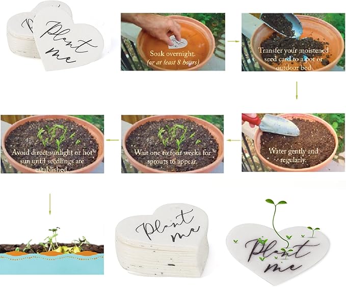 Plantable Wildflower Growing Paper, Heart Shaped Wedding Party Favors for Guests- Bridal Shower Funeral Memorial Plantable Packets NO Cards (Set of 50)