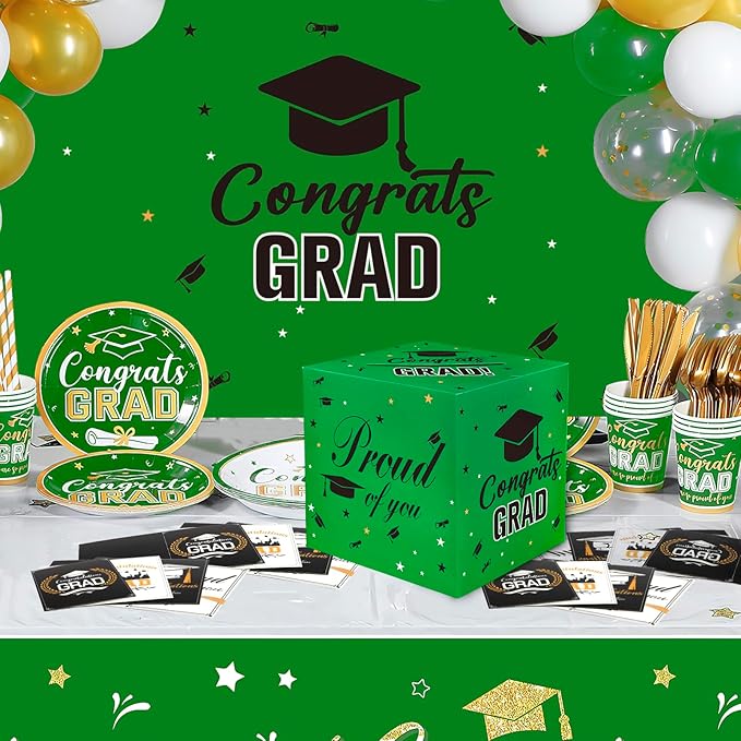 Graduation Card Box, 2026 Graduation Party Decorations, Card Boxes for Graduation 2026, Graduation Box Holder, Grad Box for Gift and Cards, Card Box for Graduation Party Supplies Party Favors, Green