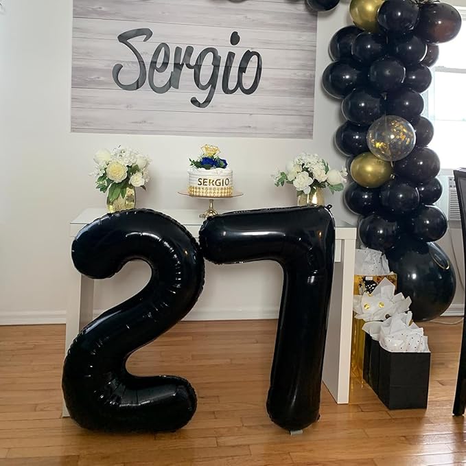 40 Inch Black Number Balloon 7, Large Number Foil Balloons Mylar for Girl Boy Birthday Party Celebration Decorations Supplies, Digital Balloons for Wedding Anniversary Events Decorations