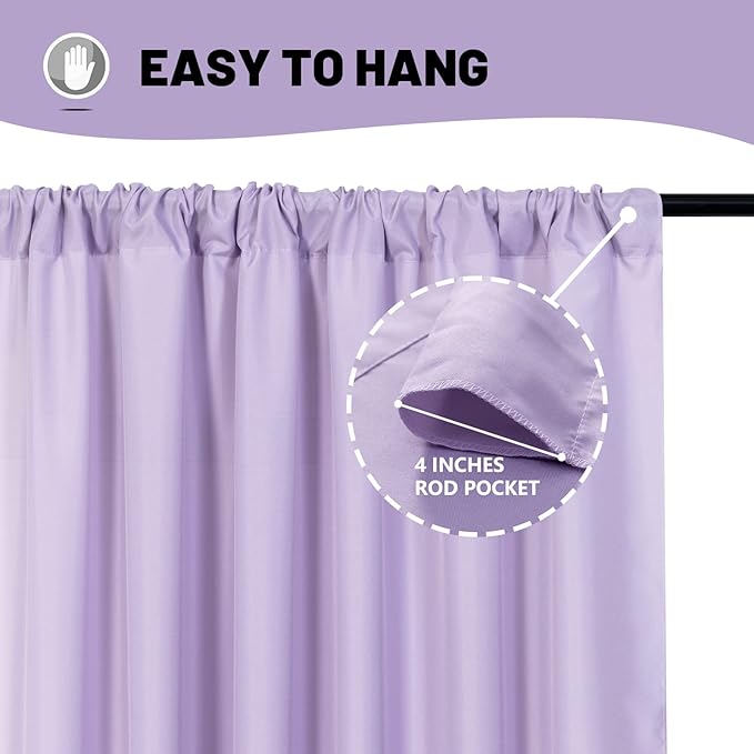 MYSKY HOME 10ft x 7ft Party & Wedding Curtains - Light Purple Background Drapes with Rod Pocket for Baby Showers & Stage, 5ft x 7ft, 2 Panels
