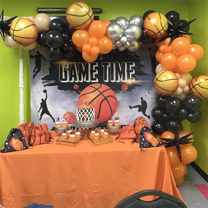 Basketball Balloon Arch Kit, 111pcs Orange and Black Silver Balloons Garland Kit with Explosion Star Balloons, Sports Balloon Kit for Boys Birthday Baby Shower Sports Theme Decorations Supplies