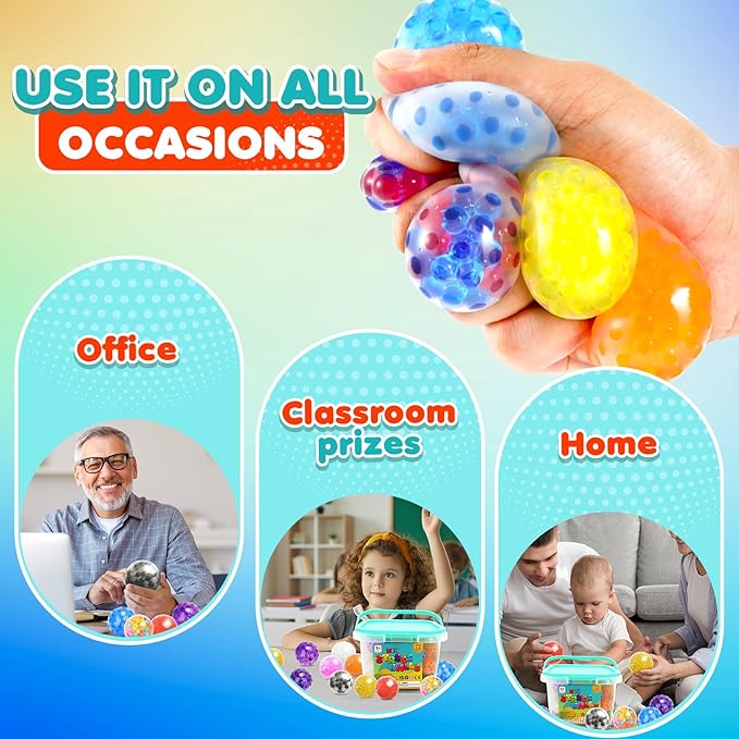 Squishy Stress Balls Fidget Toys - 72 Pack Squishy Toys Stress Ball for Nervousness, Fidget Stress Toys Bulk, Squeeze Balls for Adult Teen- Fidgets for Classroom Prize - Easter Basket Stuffers
