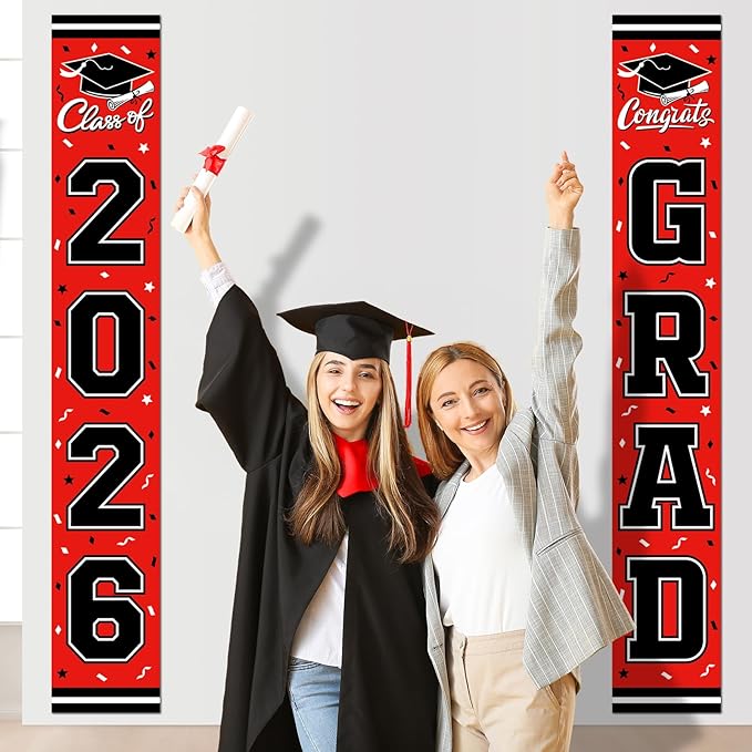 2026 Graduation Decorations,Congrats Grad Banner Backdrop for Class of 2026 Decorations- Red Graduation Party Decorations