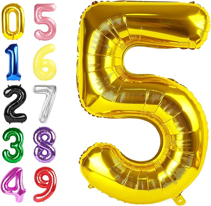 Number 5 Balloon 40 Inch, Foil Balloons for Boys And Girls, Gold Numbers Balloon for 5, 15, 25, 50 Birthday Party Decoration, Anniversary, Christmas, Thanksgiving Day