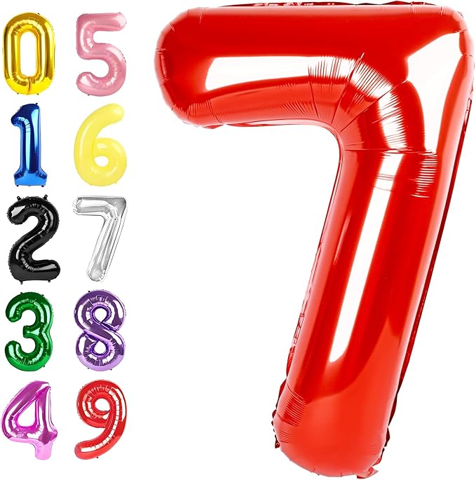 7 Balloons for Birthday Girl, 17th Birthday Decorations For boys And Girls, 40 Inch Red Balloons for 7, 17, 27, 37 Birthday, Wedding Anniversary, Christmas, New Year, Party Decoration
