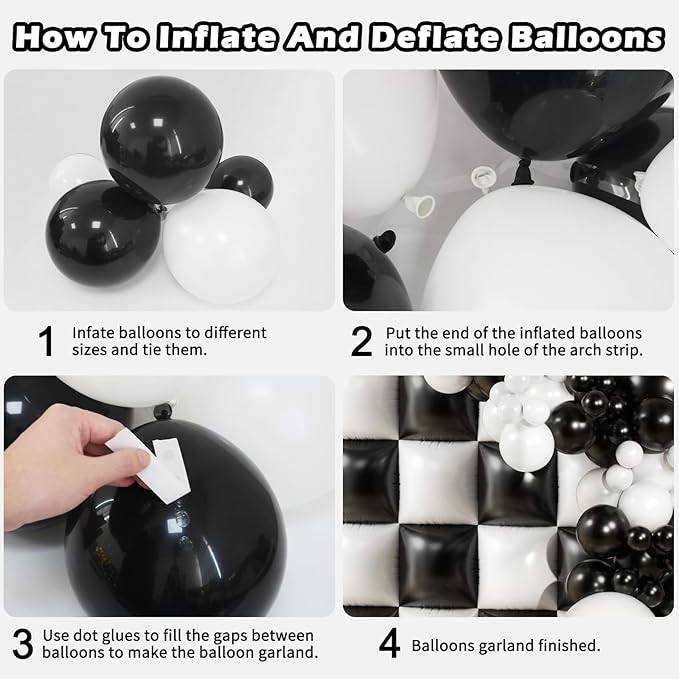 75Pcs Black and White Square Foil Balloons Wall Tunnel Backdrop Double Sided with White Black Balloons Arch Garland Kit for Checkered Racing Car Birthday Party Decoration