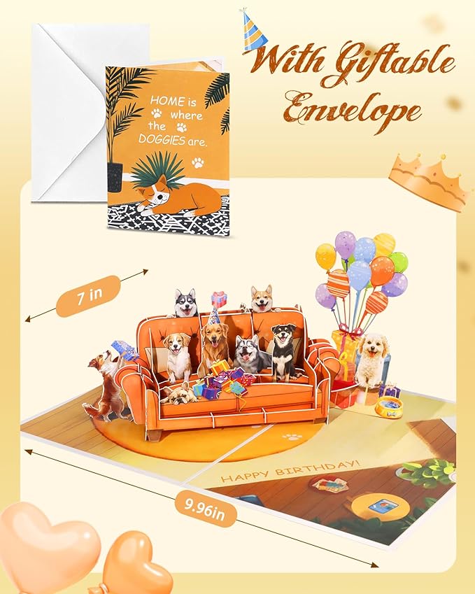 Dog Pop Up Birthday Card with Envelope - Funny Happy Birthday 3D Greeting Pop Up Card with Blank Note, Best Gifts for Women Men Adult Kids Dog Lover Mom or Dad