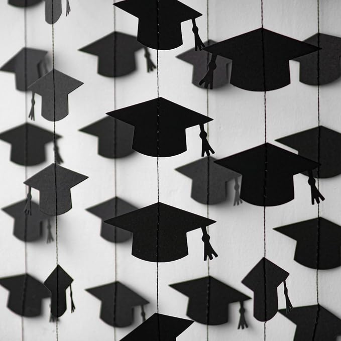 Black Graduation Garland Graduation Party Decorations Class of 2026 Grad Cap Garland Banner Streamers for Grad Party Hanging Decorations 39Feet