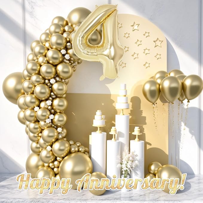 Light Gold Number 4 Balloon 40 Inch, Big Large Foil Helium White Gold Number Balloons, Giant Mylar Number 4 Balloons for 4 Year Old Birthday Party Decorations Supplies Anniversary