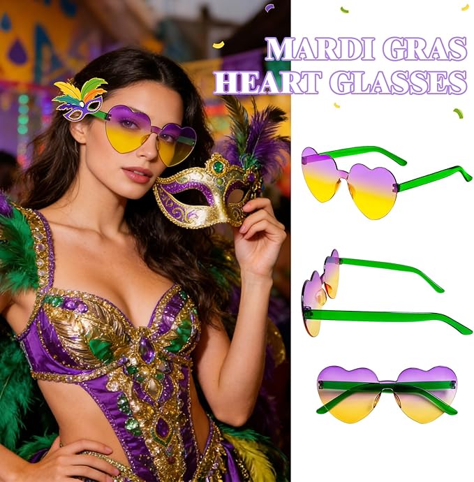 16 Heart Rimless Sunglasses Retro Colored Party Glasses Bulk Gradient Transparent Fun Eyeglasses for Unisex Adult