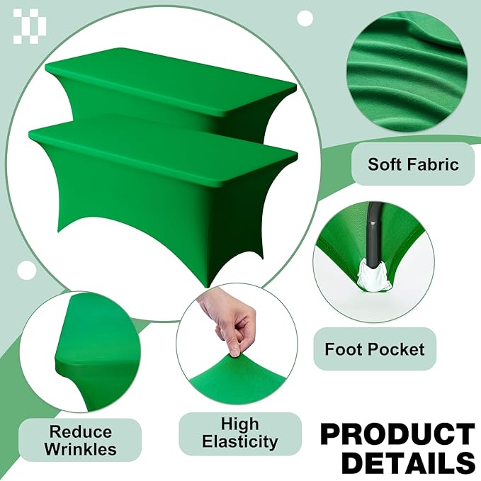 Trlyc 2 Pack 4FT Spandex Table Cloth - 48 x 30 Inch Rectangular Stretch Tablecloth, Wrinkle Resistant Scretch Table Cover for Wedding, Party, Banquet, Picnic, Outdoor Decoration (2Pcs,Green)