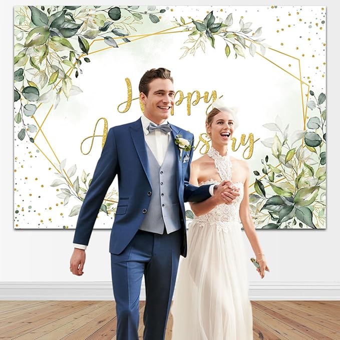 Mocsicka 7x5ft Anniversary Backdrop Large Greenery Happy Anniversary Family Memorial Day 25th 30th 40th 50th Day Party Decorations Timeless Love Wedding Decorations