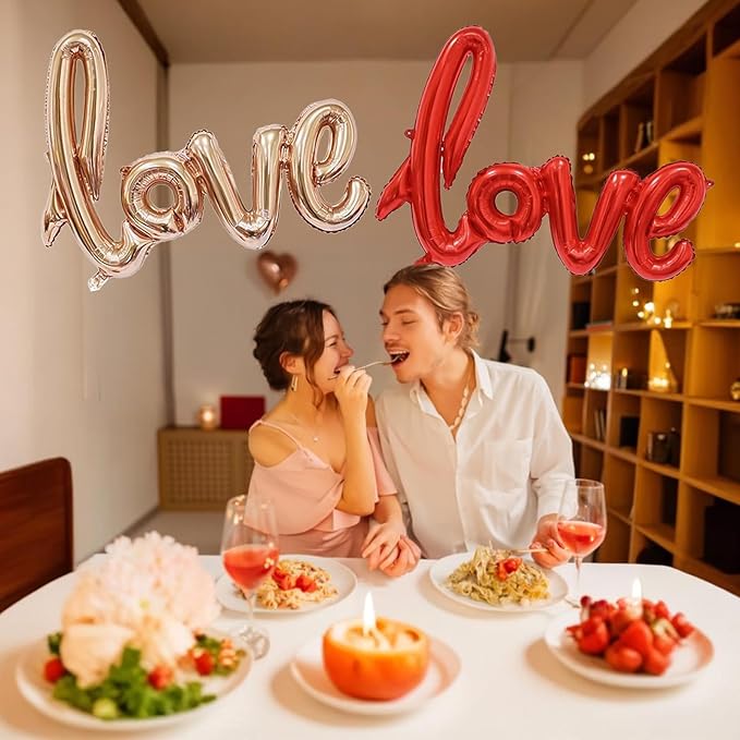Large Love Foil Balloon 42 Inch Red Gold Love Letters Balloons Banner Giant Valentines Day Balloons Decorations for Valentine Day Romantic Bridal Shower Wedding Anniversary Engagement Party Decoration