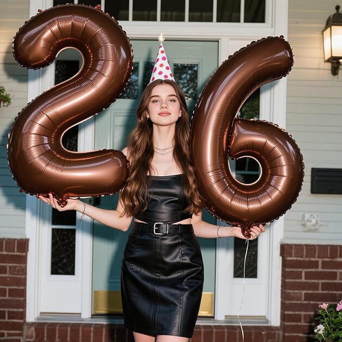 40 Inch Dark Brown Balloon Number 26,Chocolate Jumbo Mylar Foil Helium Balloon for 26th Digital Balloons for Birthday Party,Wedding Anniversary Party Decorations