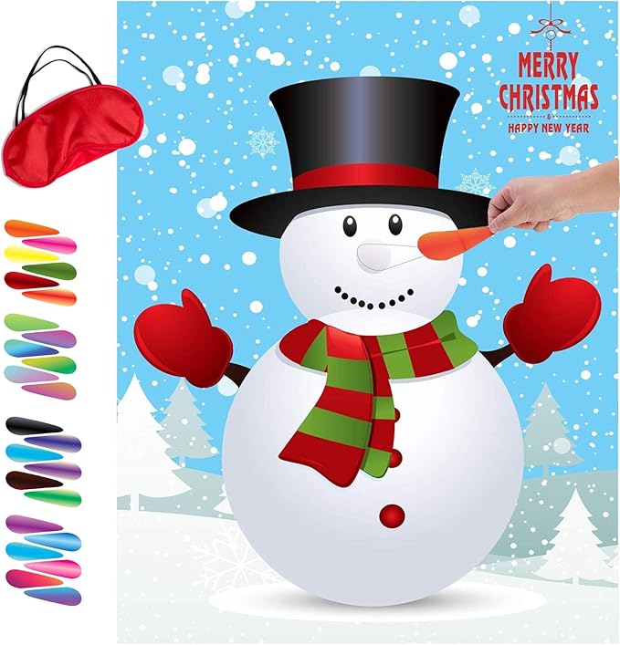 MISS FANTASY Christmas Games for Kids Party Pin Nose on Snowman Christmas Party Decorations Christmas Activities for Kids Family Adults Xmas Gifts Crafts (Snowman)