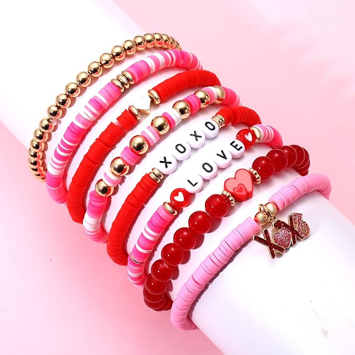 Surfer Heishi Bracelets for Women Stackable Rainbow Vinyl Disc Clay Beaded Stretch Bracelets Elastic Layering Friendship Bracelets Boho Summer Beach Jewelry