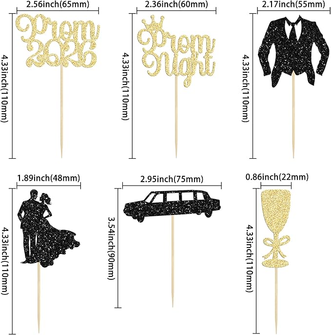 Gyufise 24Pcs Prom Cupcake Topper Prom Decorations for Party 2026 Prom Graduation Cupcake Topper 2026 Graduation Decorations Class of 2026 College Graduation Decorations
