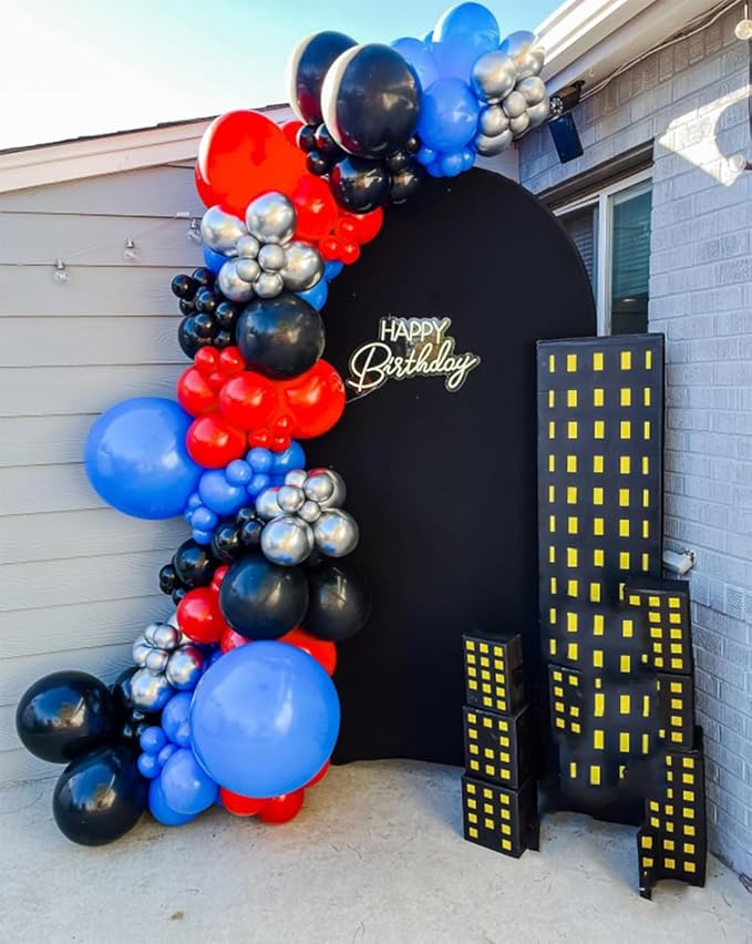 Spider Balloon Arch Garland Kit - 151Pcs Spider Theme Birthday Decorations Royal Blue Black Red Silver Spider Arch Kit for Man Baby Shower Super Spider Hero Theme Boys Kids Party Decorations