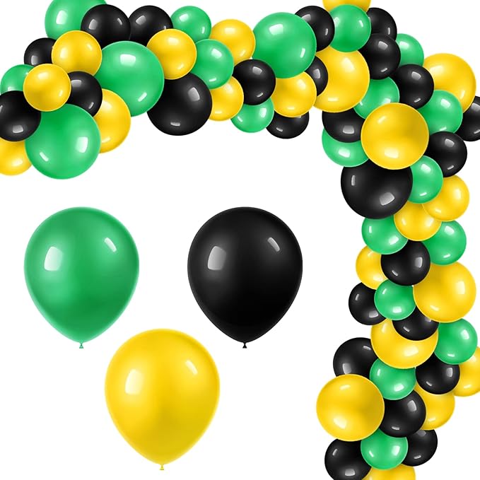 Sratte 120 Pcs Juneteenth Day Balloons Jamaica Latex Balloons Bulk 12 Inch Black Yellow Green Decor for Black History Month Independence Freedom Day Decorations Birthday Party Favors