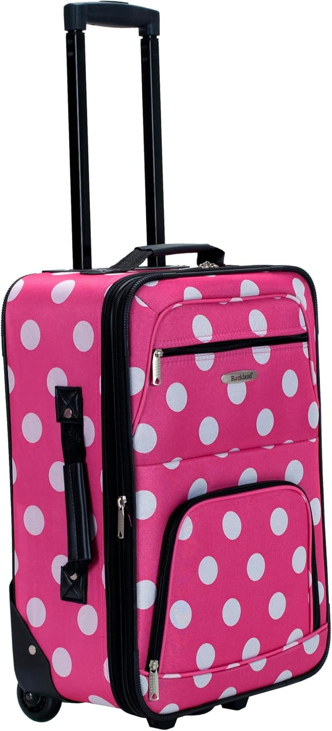 Rockland Fashion Softside 2 Piece Luggage Set, Expandable, (14" Tote/19" Upright), Pink Dot