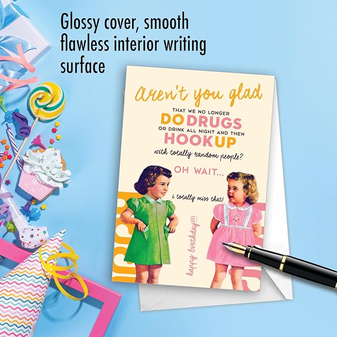 NobleWorks - 1 Sassy Happy Birthday Card Funny - Hilarious Grown-Up Card for Women, Wife, Stationery Humor - Aren't You Glad C7025BDB