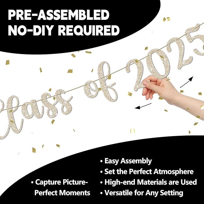 Class of 2025 Decorations - 9 ft Pre-Strung Class of 2025 Banner, Graduation Party Decorations & Decor for Elementary, 5th Grade, 8th Grade, High School, College, Congrats Grad Sign