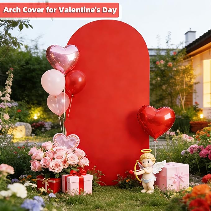 HEMMOTOP Red Arch Cover 7.2 ft (No Arch Stand), Spandex Wedding Balloon Stretchy Arch Backdrop for Christmas, New Year, Valentine's Day, Party, Ceremony, Birthday, Baby Shower, Anniversary Decoration