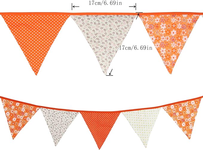 Halloween Pennant Banner, 1 Pack 12 Flags Vintage Halloween Banner Decor Fabric Bunting Flags Orange Garland Fall Decor (Style 2)