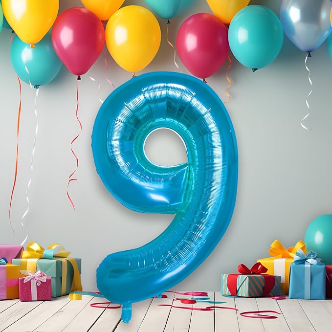 40 Inch Large Blue Number Celebration and Decoration Balloon for Birthday Parties, Graduations, Anniversaries, Weddings, Photo Shoots, Special Events - Helium Foil Mylar (Blue Number 9)