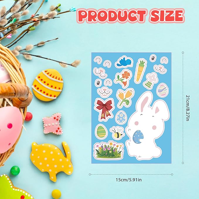 24 Sheets Easter Stickers for Kids - DIY Happy Egg Bunny Stickers Bulk Basket Stuffers Fillers for Toddlers Girls Boys, Kids Easter Crafts Classroom Gifts Games Activities Decor Party Favor Supplies