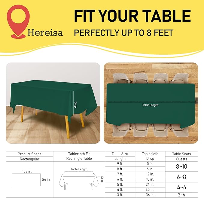 Plastic Dark Green Tablecloths 3 Pack Forest Green Disposable Table Covers 54" x 108" Hunter Green Table Cloths for Tropical Tiki Luau Parties Birthdays Christmas, Fits 6 to 8 Foot Rectangle Tables