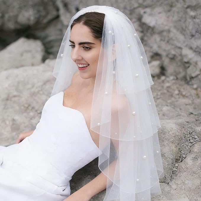 Bride to Be Set: Pearl-Trimmed Heart Sunglasses, Pearl BRIDE Sash & Tulle Veil - Bachelorette Party Bridal Accessories
