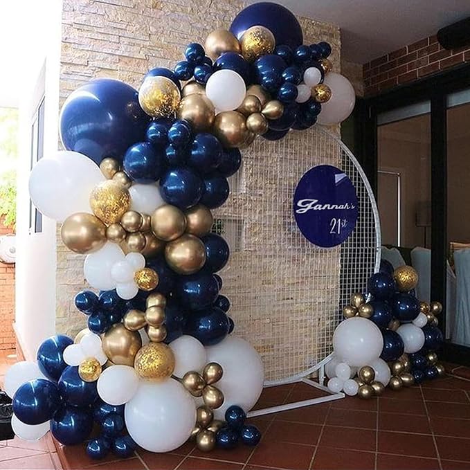 Navy Blue and Gold Balloons Garland Arch Kit-134pcs Navy Blue Gold White and Confetti Balloons in Different Sizes for New Year Graduation Baby Shower Wedding Anniversary Birthday Party Decorations