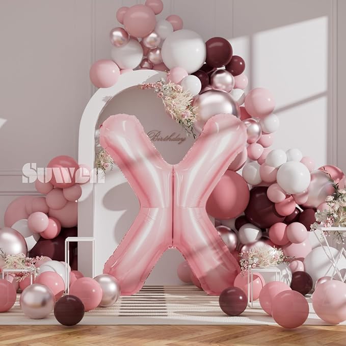 SUWEN 40 Inch Pink Large X Letter Balloons Big Foil Helium Letter Balloons A-Z Jumbo Mylar Happy Birthday Party Decorations for Girl Anniversary Party Supplies