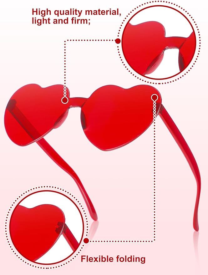 Geyoga 24 Pairs Valentines Heart Sunglasses Bulk Heart Shaped Sun Glasses Frameless Eyeglass for Women Men Valentines Party