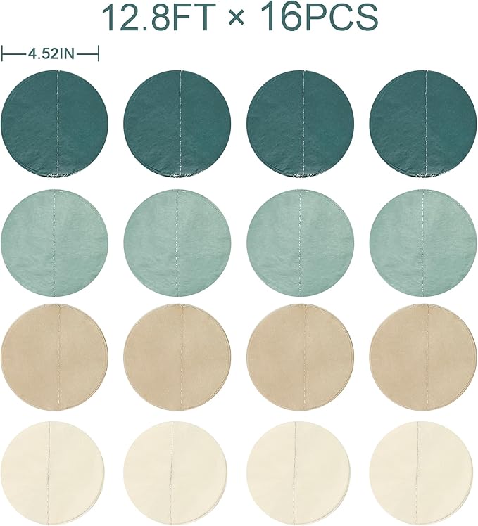 205Ft Sage Green Circle Dot Garland Backdrop Dusty Green Tissue Paper Polka Dots Hanging Streamer for Woodland Jungle Safari Neutral Birthday Baby Shower Wedding Engagement Party Decorations Supplies
