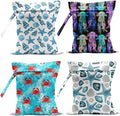 4 Pack Wet Bag for Swimsuit, Beach Travel Essentials Wet Dry Bag, for Sunscreen Toiletry Dirty Clothes Yoga Gym Diaper, Friend Summer Beach Vacation Gifts. Crabs, starfish, jellyfish