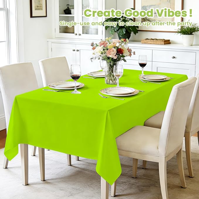 Mulbozy Lime Green Plastic Table Cloth Disposable 4 Pack, 54 × 108 Inch Tablecloths Rectangle, Green Plastic Table Cover for Party Decor