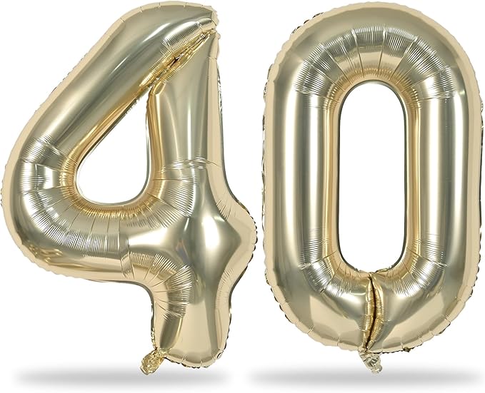 Champagne Gold Number 40 Birthday Balloons, 40 Inch Large Light Gold Foil Number 4 and 0 Balloons for Women, 40th Birthday Balloons for 40 Year Old Birthday Anniversary Party Decorations Supplies