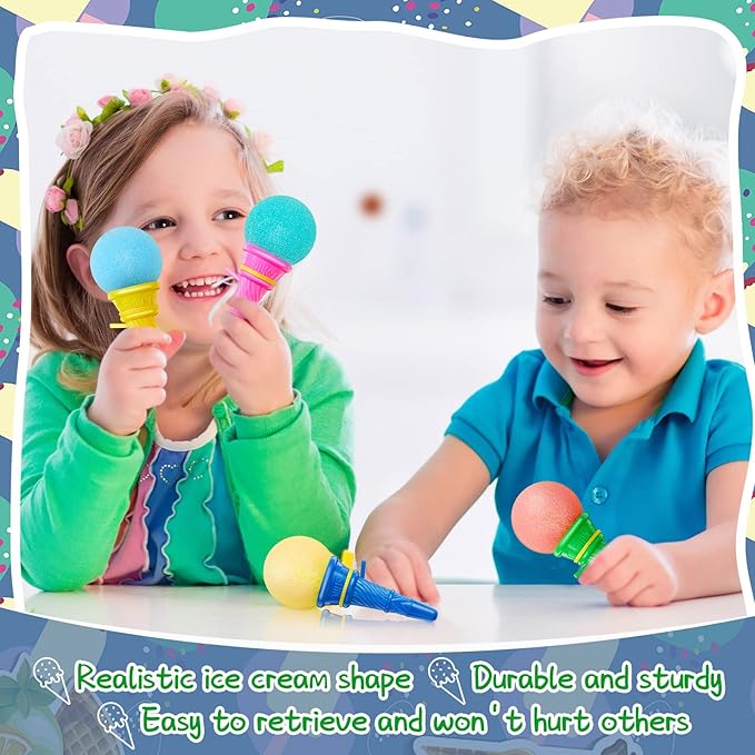 72 Pcs Ice Cream Shooters Toy, 4 Inch Ice Cream Ball Toy, Ice Cream Party Favors Mini Ice Cream Cone Toy Multicolor Ice Cream Foam Ball Launcher for Girls and Boys Carnival Prizes, Party Favors
