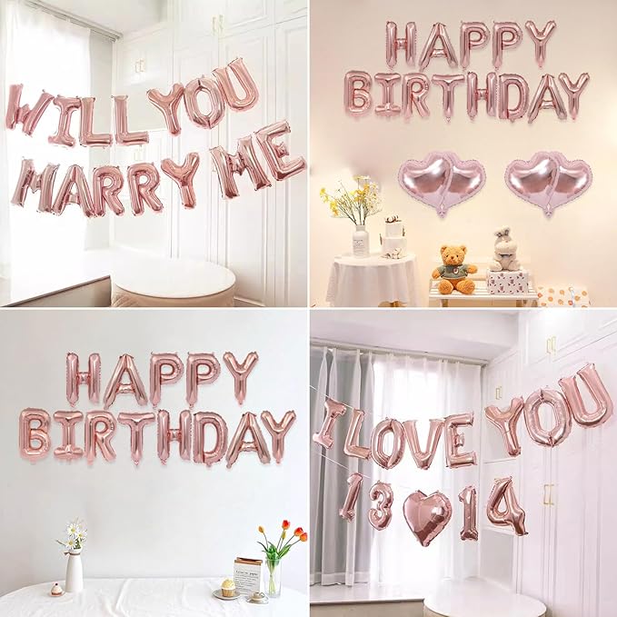2 Set 52Pcs Rose Gold Alphabet A-Z Letter Balloons 16in Balloon Foil Letter Decorations Party Decor Rose Gold Letter Balloons Alphabet A-Z Party Supplies
