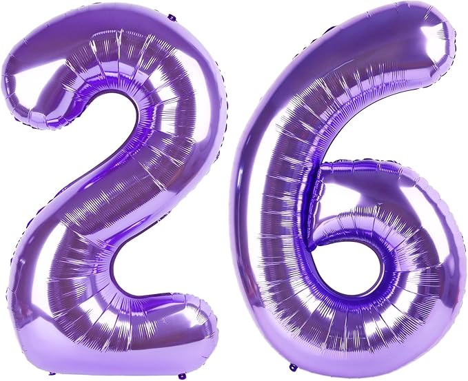 40 Inch Purple Mylar Foil Number 26 62 Birthday Balloon, 26 Boy Girl Party Decorations Supplies, Big Helium Balloons Numbers for 26 62 Men Women Anniversary
