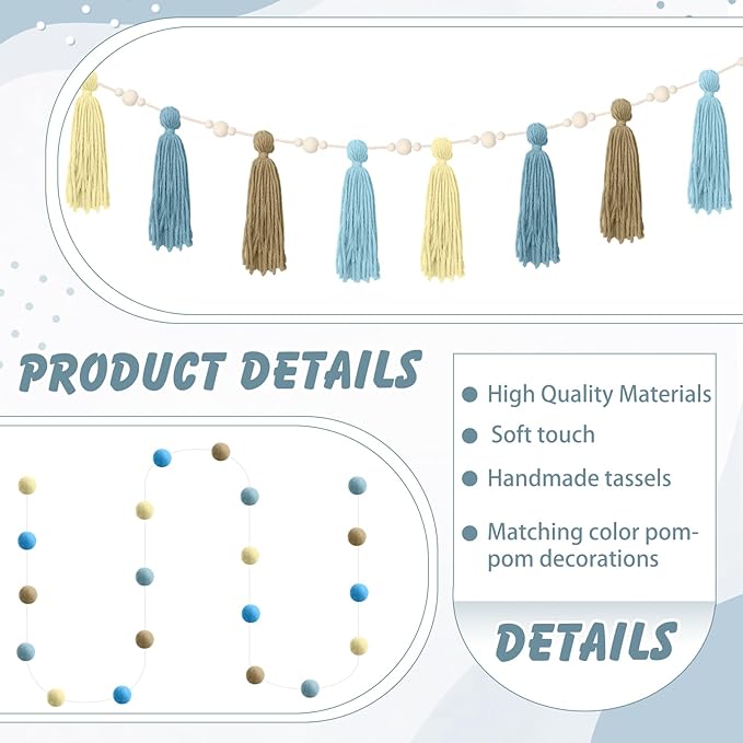 139 Pcs Felt DIY Custom Banner Kit Include 104 Letters 18 Swallowtail Flags 15 Pennants 2 Pcs Pom Pom Garland Tassel Pompom Decoration for Home Baby Shower Birthday(Blue)