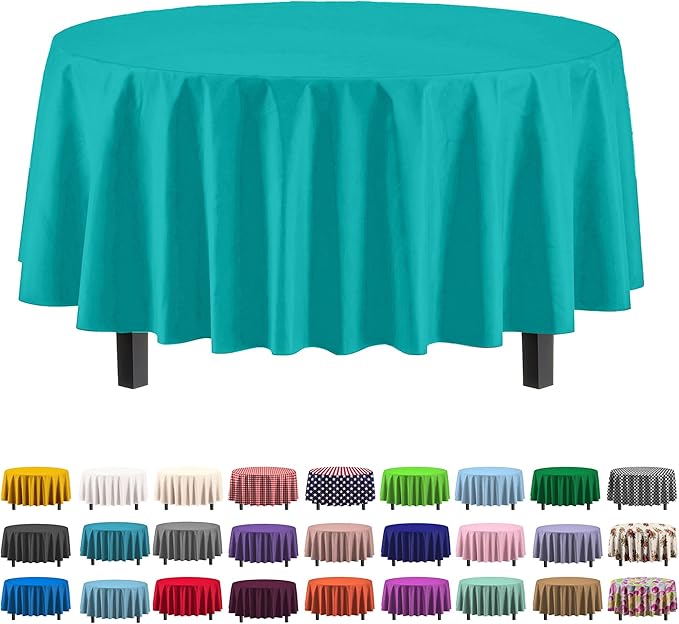 Exquisite 12-Pack Premium Plastic Tablecloth 12-Pack Premium Plastic 84-Inch Round Tablecloth - Aqua Blue