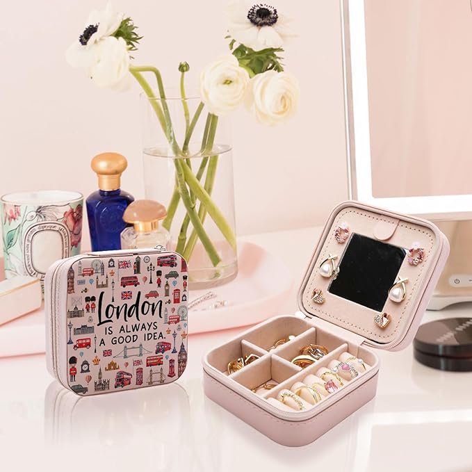 London Travel Gift Jewelry Box for Women, London Lover Souvenirs Gifts, London City Themed Gifts for Traveller Women Friends, London Trip Gift Travel Small Travel Jewelry Case Organizer