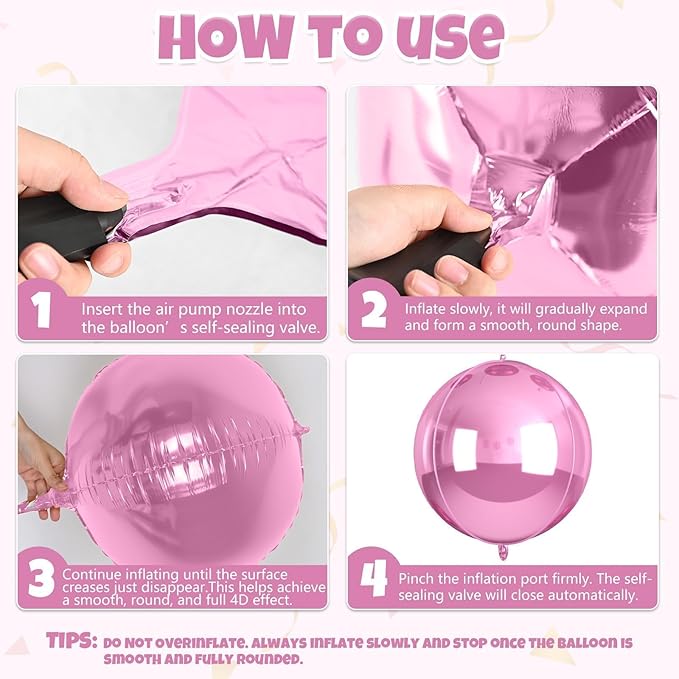 Biapian 12Pcs Light Pink Round Balloons Foil, 22" 18" 15" 10" 4D Sphere Shaped Ball Balloon, Large Metallic Pink Balloons for Wedding Prom Bridal Baby Shower Birthday Party Decorations Backdrop