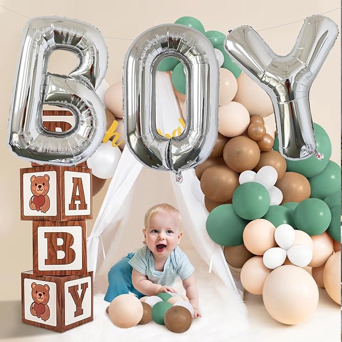 KALOR 40 Inch Silver Letter BOY Balloons Jumbo Foil Mylar Helium Big Balloons for Boy Birthday Baby Boy Shower Party Decorations
