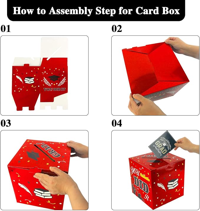 Graduation Card Box, 2025 Graduation Party Decorations, Red Black Graduations Card Holder, Foldable Cardboard Decoration Congrats Grad Card Gift Box Class of 2025 for Graduations Party Favors Supplies